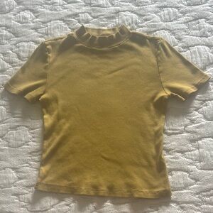 Anthropologie Yellow Ruffled Fitted Short Sleeve T-Shirt